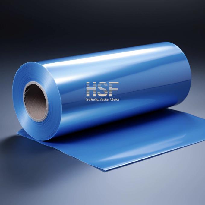 85Î¼m Blue Translucent MOPP Film sample showing material texture and color