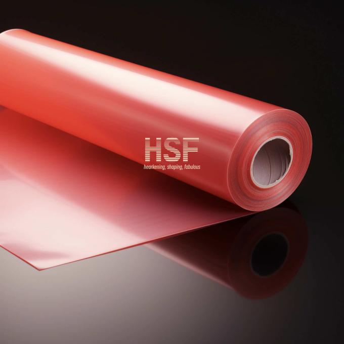 Close-up view of 50μm red PET non-silicone coated release film texture and color